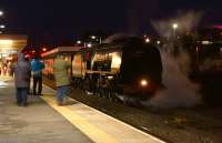 46233 <I>Duchess of Sutherland</I> is the centre of attention at Blackburn station on 31 January 2015, following arrival with the southbound 'Cumbrian Mountain Express.'<br><br>[John McIntyre 31/01/2015]