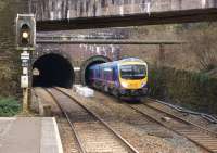 A Wilmslow to Blackpool North TPE service exits the smaller bore of Farnworth Tunnel on the afternoon of 5 February 2015. Major reconstruction work starts here in May 2015 to make room for overhead power lines in connection with the electrification of the Manchester - Preston via Bolton route. <br><br>[John McIntyre 05/02/2015]