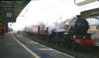 The first <I>Winter Cumbrian Mountain Express</I> of 2015 passes through Penrith North Lakes with Black 5 45407 in charge. The Jubilee <I>Leander</I> was to have double headed with 45407 but was failed on the morning of the tour.<br><br>[Ken Browne 24/01/2015]