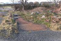 The remains of the old weigh bridge among the dereliction of the former Girvan goods yard on 2 February 2015.<br><br>[Colin Miller 02/02/2015]