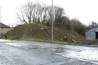 View towards Alloway Junction over the Maybole Road on 21 February 2015. The vegetation is cleared - and next probably the bulldozers will be in to remove the embankment. Apparently a new roundabout is being built at the junction of Maybole Road and the A77.<br><br>[Colin Miller 21/02/2015]
