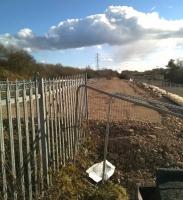 The base for the northbound platform at Bermuda Park, Nuneaton, appears to be complete on 3 March 2015, with two months to go before the planned opening of the new station. View is south towards Bedworth. [see image 49030]<br><br>[Ken Strachan 03/03/2015]