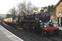 Fifty years to the day after formal closure of the line from Whitby to Rillington Junction,  Standard 4MT 2-6-0 76079, prepares to leave Grosmont with its train to Pickering.<br><br>[Brian Taylor 06/03/2015]