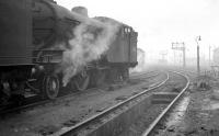 A misty morning in the shed yard at Gateshead in January 1963. The locomotive is Gresley V3 2-6-2T 67620.<br><br>[K A Gray /01/1963]