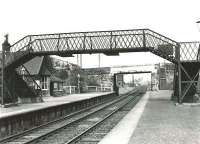 Platform view from Langloan station on 1 August 1961 looking east towards Langloan West Junction [see image 36882]. [Ref query 4429]<br><br>[G H Robin collection by courtesy of the Mitchell Library, Glasgow 01/08/1961]