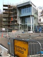 Looking across Stirling Street, Galashiels, on 18 March 2015 towards the main entrance of the currently under construction Transport Interchange. <br><br>[John Furnevel 18/03/2015]