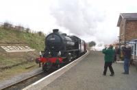 K1 no 62005 passes Bedale station with the <I>Wensleydale and Durham Coast</I> railtour on 21 March 2015. With a number of reversals during the tour, K4 no 61994 <I>The Great Marquess</I> was on the rear of the train.<br><br>[John McIntyre 21/03/2015]