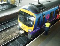 TransPennine unit 185135 awaits departure time at Leeds on 19 March with a service to Liverpool Lime Street.<br><br>[Veronica Clibbery 19/03/2015]