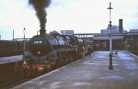 One of St Rollox shed's Caprotti valve-geared BR Standard class 5s, no 73146, calls at Stirling on a dull February afternoon in 1965 with a train for Dundee.<br><br>[John Robin 07/02/1965]