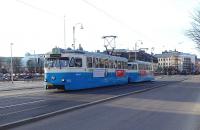 A calm-looking double unit tram in Gothenburg on 14 March 2015. It has not had to go through the major junction where all the traffic aggro gets them Angered. [See image 50729]<br>
<br><br>[Colin Miller 14/03/2015]