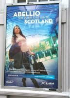 One of a number of Abellio platform posters unveiled at Stirling station on 1 April 2015, the first day of the new ScotRail franchise. <br><br>[John Furnevel 01/04/2015]