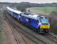 68006 <I>Daring</I> in ScotRail livery passes Inverkeithing East Junction with the 17.08 Edinburgh - Fife - Edinburgh commuter train on 2 April. [68007 has received similar treatment.]<br><br>[Bill Roberton 02/04/2015]