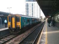 The recommissioned platform 5 at Cardiff Queen Street is now fully operational [see image 45171]. Trains are segregated, with Taff Vale trains (Merthyr, Aberdare, Treherbert) using 5 and trains for Rhymney and Coryton using 4. View north on 6 March with ATW 150213 recently arrived at platform 5 with the 1442 Bridgend - Aberdare service.<br><br>[John Thorn 06/03/2015]