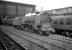 Stanier Pacific 46240 City of Coventry stands on the centre road at Carlisle on 12 April 1963, having just come off the 10.5am Glasgow Central - Birmingham New Street. The train is at platform 4, now in the hands of BR Britannia Pacific no 70044 <I>'Earl Haig'</I>, waiting to restart its journey south. [See image 35550]<br><br>[K A Gray 12/04/1963]