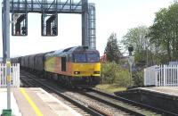 Colas 60076 runs through Didcot on 15 April 2015 with a rake of steel coil wagons.<br><br>[Peter Todd 15/04/2015]