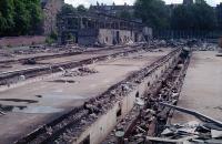 Remains of the largely demolished Hyndland Depot in 1988. The view looks to the buffer stops from what had been the inside of the building.<br><br>[Ewan Crawford //1988]