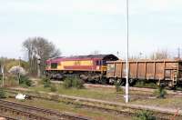 66098 passing Didcot northbound on 15 April 2015 with a trainload of spoil from the Crossrail project.<br><br>[Peter Todd 15/04/2015]