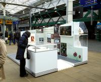 A display on railways during World War 1 on the concourse at Edinburgh Waverley on 29 April 2015.<br><br>[David Panton 29/04/2015]