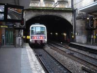 A southbound SNCF RATP Ml79 EMU on a working to Massy-Palaiseau enters the tunnel at the platform end as it departs Cite Universitaire RER Line B station in February 2015.<br><br>[David Pesterfield 25/02/2015]