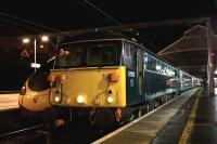 During April 2015 the Caledonian Sleeper produced 87002 on the front on several occasions when Class 92 locomotives were not available. At just before 0100 hrs on the 20th it appeared at Preston once again working the train as far as Edinburgh.<br><br>[John McIntyre 20/04/2015]