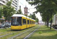 Also available in blue [see image 51249] 'Flexity Berlin' tram, part of the Flexity family, on Karl Liebknecht Strasse on 21 May 2015. Now the most common vehicles on the system, although there are still some GT6N Tatras running. This is in former East Berlin. When the Wall was built, all tram routes in the West were abandoned.<br>
<br><br>[Colin Miller 21/05/2015]