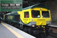 Freightliner 66528 <I>Madge Elliot MBE</I> prepares to leave Waverley station after the naming ceremony on 4th June 2015 [see image 51524].<br><br>[Colin McDonald 04/06/2015]