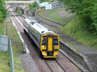 Borders Railway crew training on 15 June. 158741 Southbound past the platforms at Eskbank (Old).  Mind the gap!<br><br>[Bill Roberton 15/06/2015]