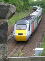 Virgin Trains East Coast 43208 leads the 13.47 from Aberdeen to London Kings Cross on the approach to Dalgety Bay on 21 June 2015.<br><br>[Bill Roberton 21/06/2015]