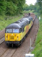 Colas 56078 and 56113 near Dalgety Bay on 21 June 2015 with a Moy - Millerhill spent ballast train.<br><br>[Bill Roberton 21/06/2015]