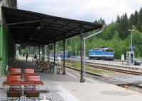In Cold War days the Iron Curtain between West Germany and Czechoslovakia ran right through the Bayerisch Eisenstein station building and across the tracks just where a Czech Railways loco is running round its train (to Pilsen) on 24th June.<br><br>[David Spaven 24/06/2015]