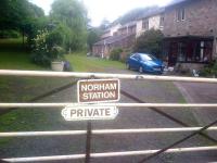 Road entrance to the old station at Norham on the Tweedmouth - Kelso line, which closed to all traffic in 1965. <br><br>[John Yellowlees 11/07/2015]