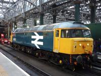 47847 at Glasgow Central at 2135 on 12 July 2015, having brought in the empty stock of the Caledonian Sleeper.<br><br>[John Steven 12/07/2015]
