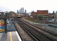 A northbound London Overground service approaches Hoxton Station on 26 April 2015.<br><br>[John Thorn 26/04/2015]