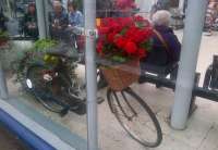 A florid bike at Ayr station on 4 August 2015.<br><br>[John Yellowlees 04/08/2015]