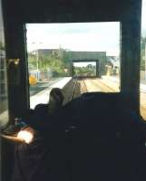 A driver's-eye view (well almost) from a Class 117 DMU as it pulls up at Rosyth in September 1999. The 117s had only 2 months to go in Fife, and I don't think many people (apart from me) mourned their passing.<br>
<br><br>[David Panton 14/09/1999]
