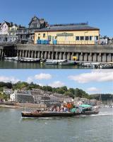 Two railway related views of Dartmouth in July 2015. The first shows the <I>'platform side'</I> of the old station, seen from the ferry landing stage. The second shows the paddle steamer <I>Kingswear Castle</I>, built for the Great Western Railway in 1924. Owned by the Paddle Steamer Preservation Society this coal fired vessel spent many years on the River Medway but is now back on the Dart and in regular use on harbour and river cruises. <br><br>[Mark Bartlett 30/07/2015]