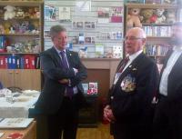Cabinet Secretary for Infrastructure, Investment and Cities, Keith Brown, seen here with Paul Cross during the official opening of the Armed Forces Veterans Association drop-in centre at Dumbarton Central station on 18 August 2015. <br><br>[John Yellowlees 18/08/2015]
