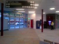 Part of the interior of the new Galashiels Interchange on 20 August 2015, showing the exit onto Ladhope Vale and the station platform opposite.<br><br>[John Yellowlees 20/08/2015]