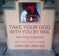 'Big Four' reproduction poster <I>Take your dog with you by rail</I> on display at Waverley station on 25 August 2015 [see image 50973].<br><br>[John Yellowlees 25/08/2015]