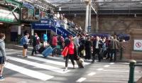 It's not so long since there was no escalator - or even stair - between the the platform 11 area and the upper walkway at Waverley. Sometimes it's hard to see how people managed as this view during the Edinburgh Festival shows. I suppose it's a bit like building roads...<br>
<br><br>[David Panton 24/08/2015]