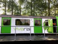 Vivarail D-Train in the short platform at Long Marston on 17 August 2015. The D-Train, rebuilt around former LU D78 stock, is currently undergoing testing here [see recent news item].<br><br>[Ian Dinmore 17/08/2015]
