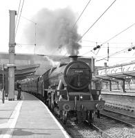 45699 <I>Galatea</I> brews up in platform 3 at Carlisle on 13 August 2015, shortly before setting off with the up Dalesman for York, which it will work as far as Hellifield.<br><br>[Bill Jamieson 13/08/2015]