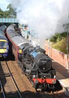 SRPS Railtours 'Forth Circle' passing through Dalgety Bay on its first run of the day, appropriately passing 170 4-6-0 on a stopping train.  <br>
<br><br>[Bill Roberton 06/09/2015]