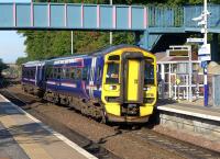 The 07.58 from Tweedbank to Glenrothes with Thornton calls at Dalgety Bay on 7 September 2015.<br><br>[Bill Roberton 07/09/2015]