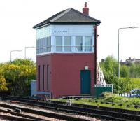 Leuchars signal box in May 2005, photographed looking north from the station platform. <br><br>[John Furnevel 19/05/2005]