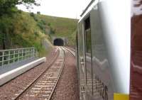 Looking back at the south portal of Bowshank Tunnel on 9th September.<br><br>[David Spaven 09/09/2015]