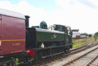 Scene on the Pontypool and Blaenavon Railway on 12 September 2015, with ex-GWR 0-6-0 Pannier Tank 6435 about to depart with a train from Furnace sidings.<br><br>[Peter Todd 12/09/2015]