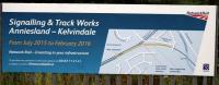 Information sign on view beside the works access on Strathcona Drive in September 2015 showing the new layout for Knightswood South Junction - the new connection being called Dawsholm Junction - on which work is currently underway.<br><br>[Colin McDonald 23/09/2015]