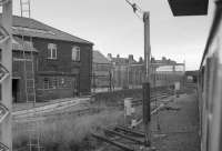 Glimpsed from a passing train in 1988, the Cowans, Sheldon (famous for turntables and cranes) St Nicholas Works in Carlisle, closed the previous year.<br><br>[Bill Roberton //1988]