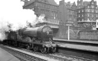 Preserved ex-NBR 4-4-0 no 256 <I>Glen Douglas</I> arriving at Carlisle on 6 April 1963 to pick up the SLS/MLS '<I>Carlisle Rail Tour</I>'. The tour visited various locations in and around the city as well as several local branch lines. [See image 33542]<br><br>[K A Gray 06/04/1963]